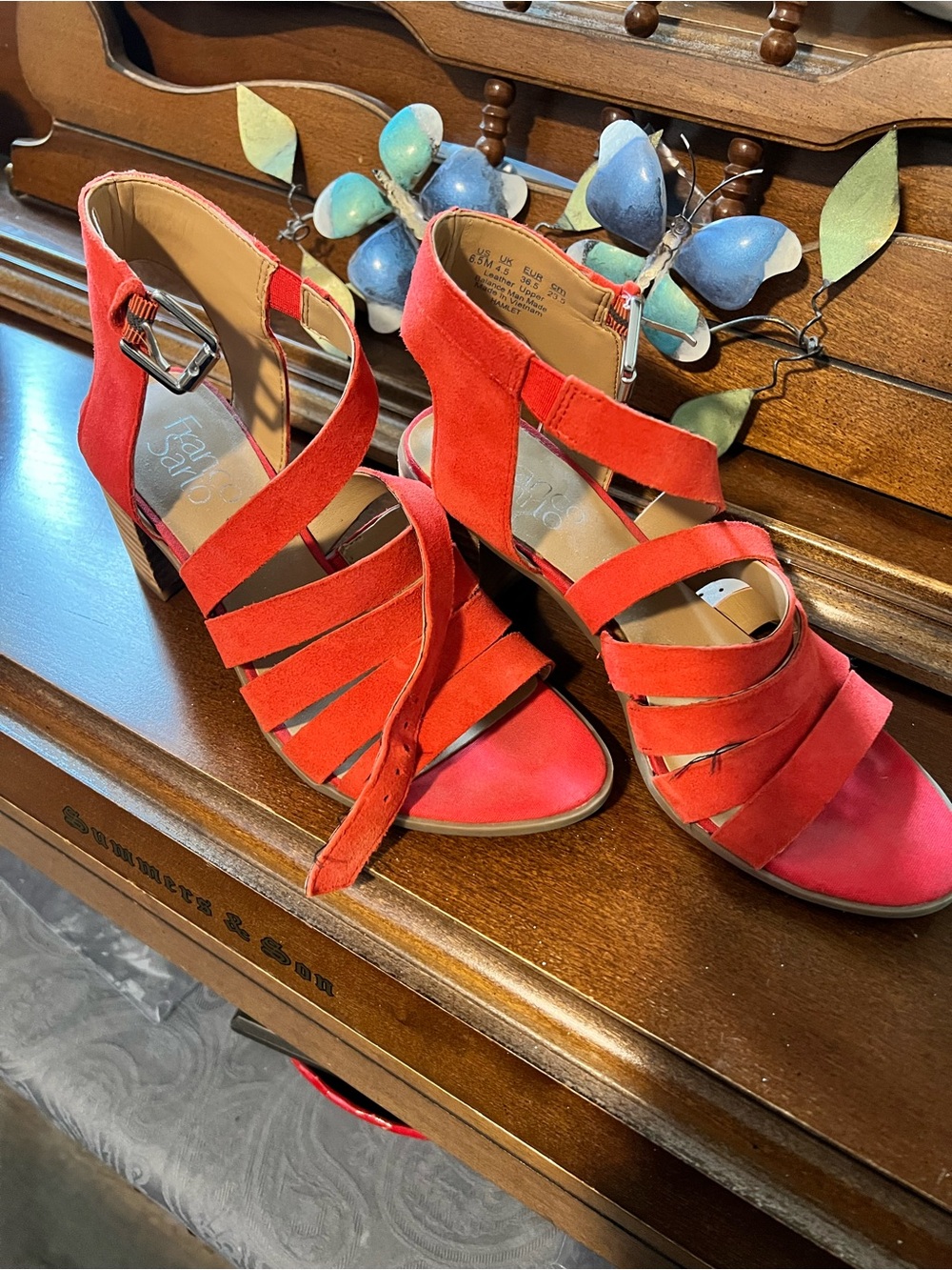 Franco Sarto Red Strappy Wedge Sandals